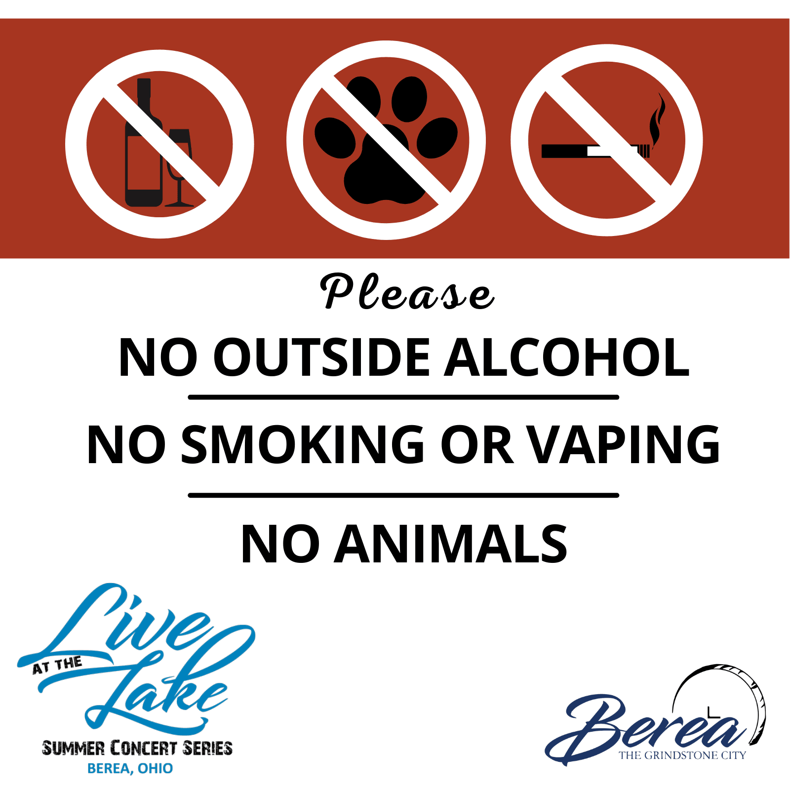 Rules sign for Live at the Lake